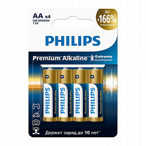 Батарейка AA (LR6) "PHILIPS", Premium, 4шт/уп