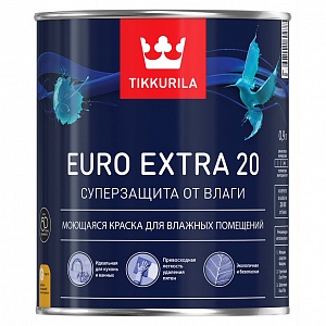 Краска водоэмульсионная EURO 20 EXTRA полуматовая (база А), Tikkurila (0,9л)